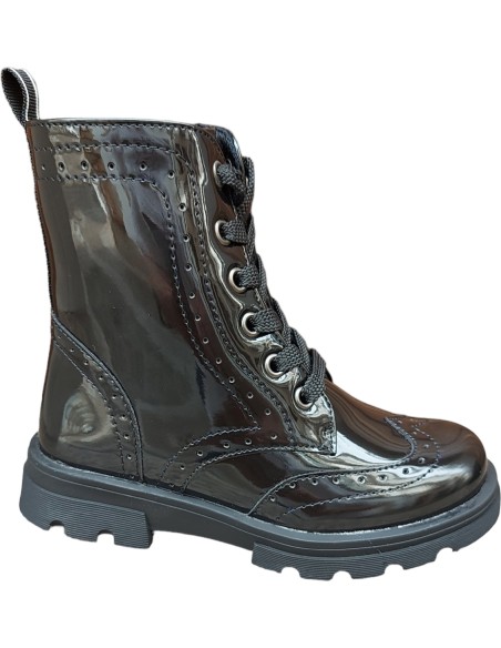 BOTINES  BRILLO NEGRO CONGUITOS