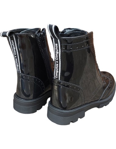 BOTINES  BRILLO NEGRO CONGUITOS