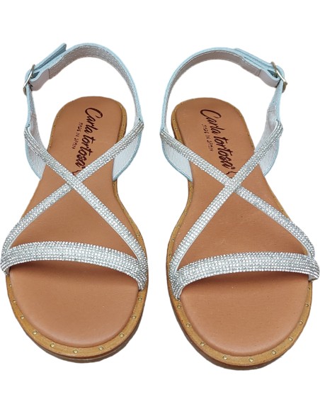 SANDALIA PLANA CRISTAL PLATA