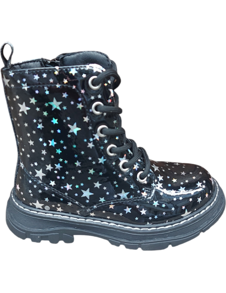 BOTAS DE CORDONES ESTRELLAS PLATA Y FONDO NEGRO