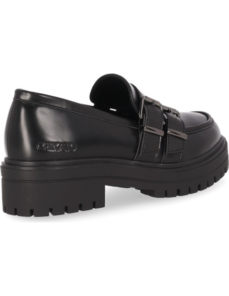 MOCASIN CON PLATAFORMA Y HEBILLAS NEGRO