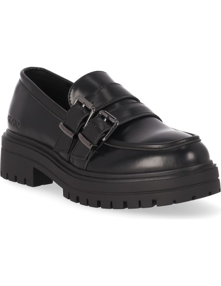 MOCASIN CON PLATAFORMA Y HEBILLAS NEGRO
