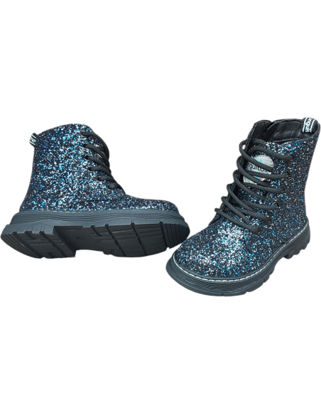 BOTA ESTILO MILITAR CON BRILLOS PARA NIÑA