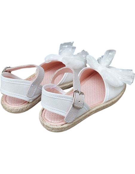 ALPARGATA HEBILLA Y LAZO BLANCA NACARADA CON PLATA