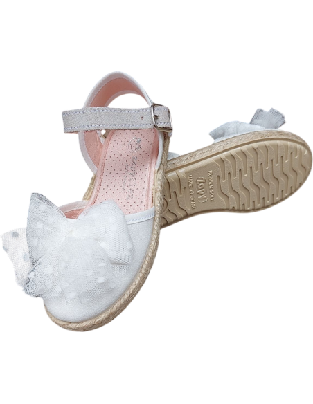 ALPARGATA HEBILLA Y LAZO BLANCA NACARADA CON PLATA