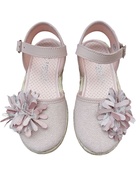 ALPARGATA DE LINO NUDE CON FLOR Y HEBILLA