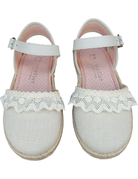 ALPARGATA DE LINO CON VOLANTE Y HEBILLA PARA NIÑA