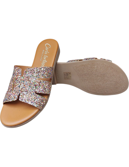 SANDALIA PLANA CON GLITTER