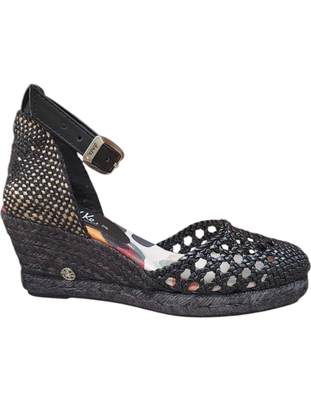 SANDALIA ALMA CON CUÑA ESPARTO NEGRA ANEKKE