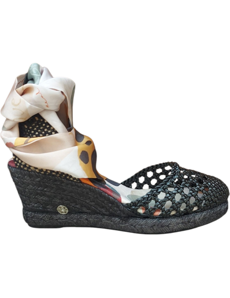 SANDALIA ALMA CON CUÑA ESPARTO NEGRA ANEKKE