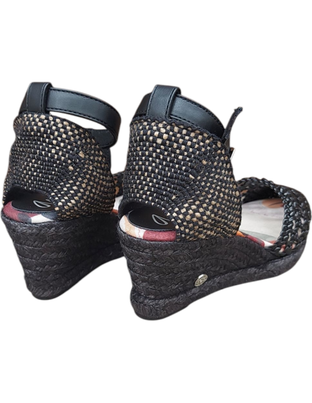 SANDALIA ALMA CON CUÑA ESPARTO NEGRA ANEKKE