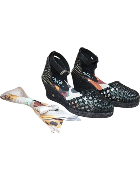 SANDALIA ALMA CON CUÑA ESPARTO NEGRA ANEKKE