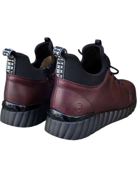 BOTÍN DE PIEL BAJO CON NEOPRENO GRANATE