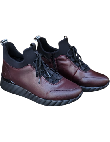 BOTÍN DE PIEL BAJO CON NEOPRENO GRANATE