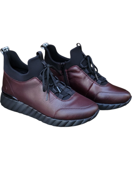 BOTÍN DE PIEL BAJO CON NEOPRENO GRANATE