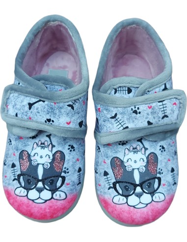 ZAPATILLA DE VELCRO GATITA Y PERRITO